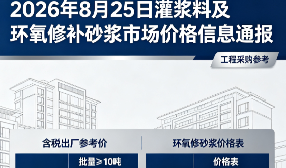 珠海2026年8月25日灌浆料及环氧修补砂浆市场价格信息通报